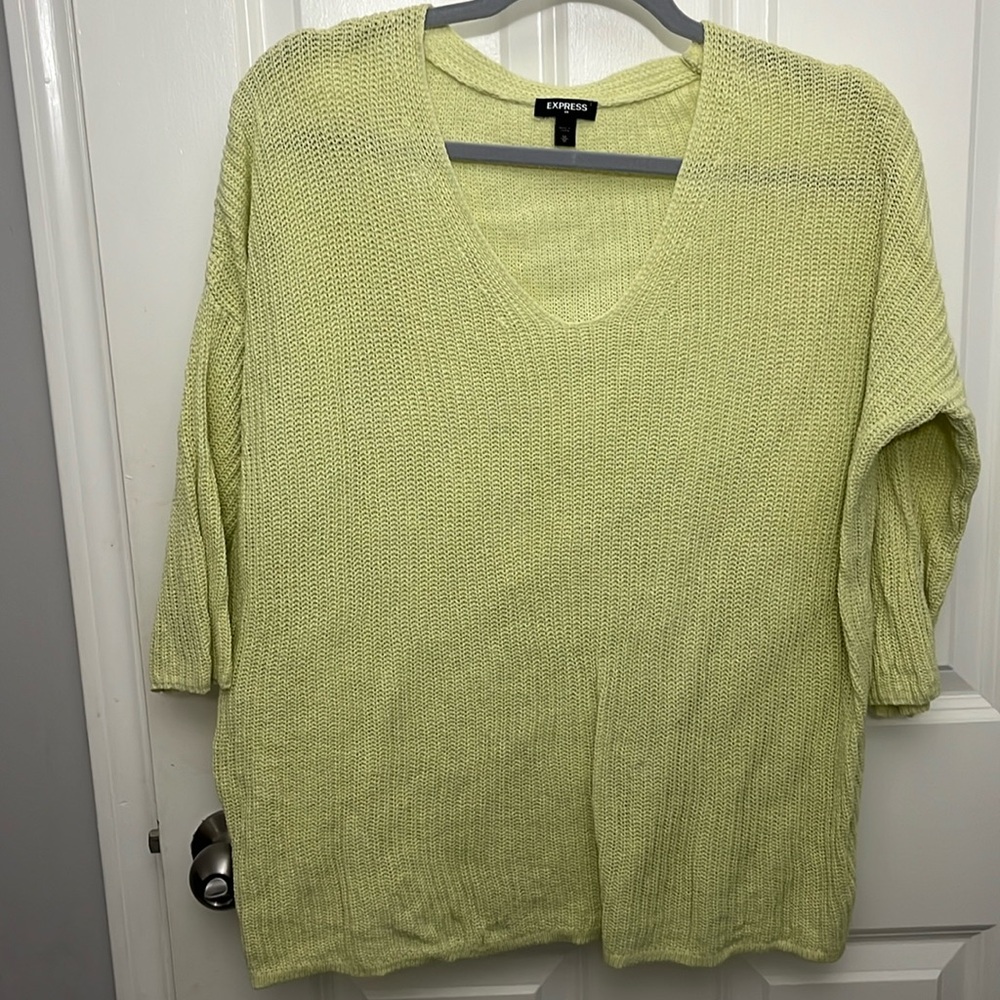 Women’s Express Oversized Sweater - Medium, Yellow. 3/4 Sleeve.